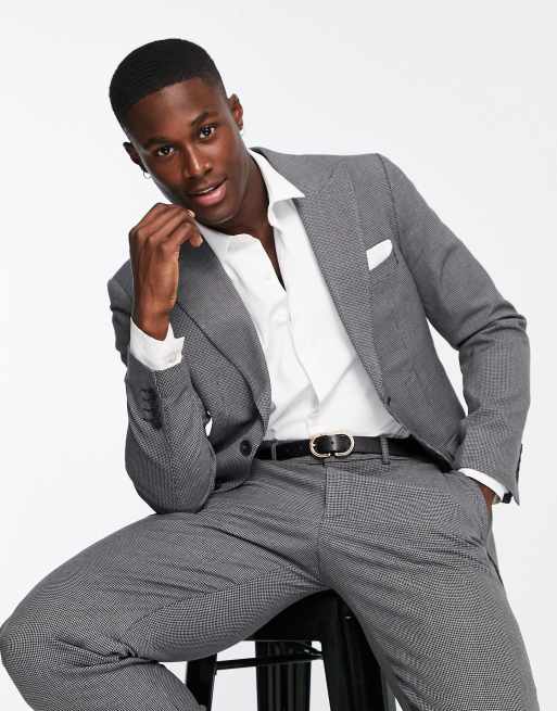 Selected Homme slim fit suit jacket in grey houndstooth 