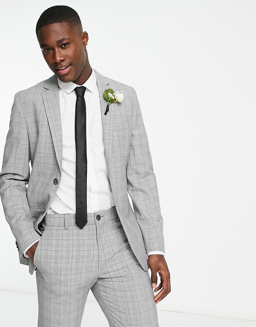 Selected Homme slim fit suit jacket in light grey check