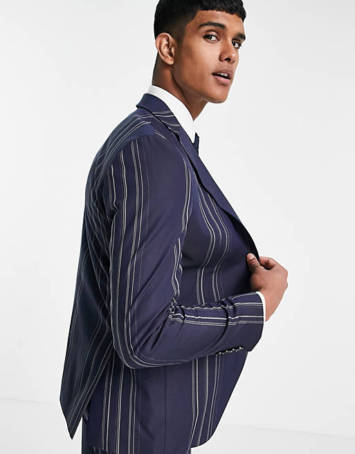 Selected Homme slim fit suit jacket in navy and white stripes