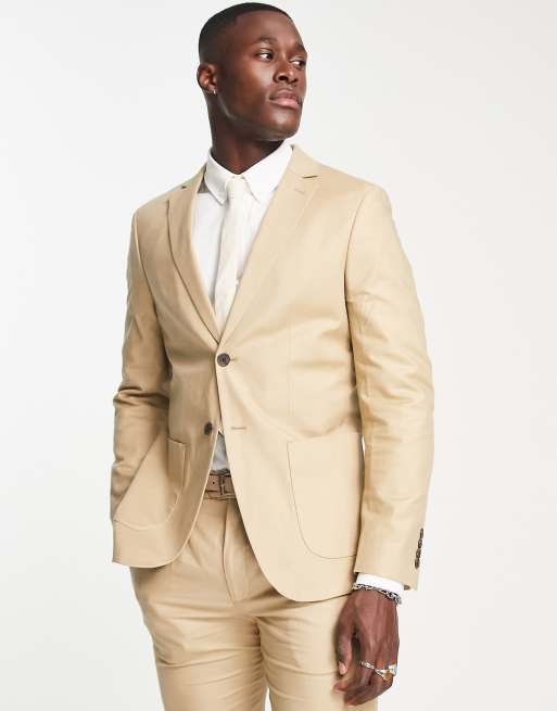 Selected Homme slim fit suit jacket in sand linen mix