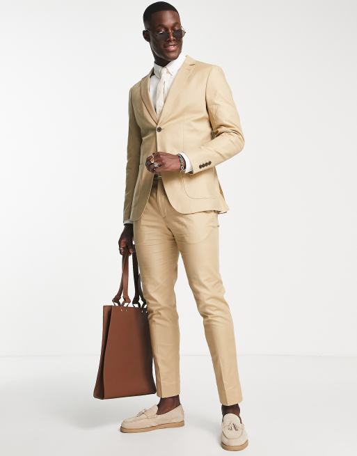 Selected Homme slim fit suit jacket in sand linen mix