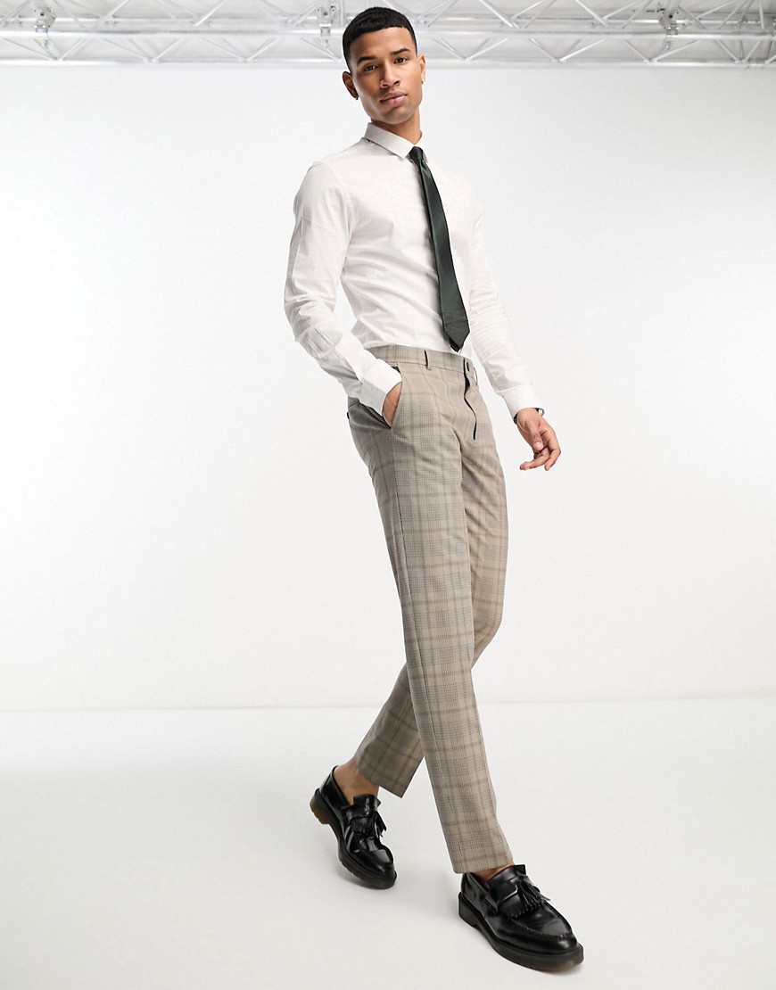 Selected Homme slim fit suit pants in beige check-Neutral