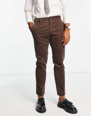 Selected Homme Slim Fit Suit Pants In Brown Cord