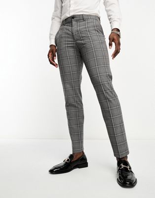 Selected Homme Slim Fit Suit Pants In Dark Gray Plaid