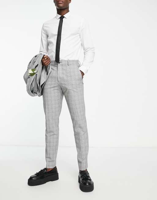 ASOS DESIGN cigarette pants with pleats in gray check