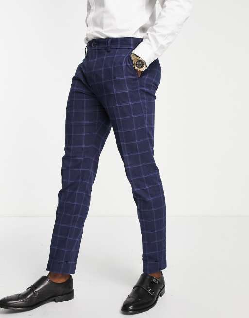 Men's Blue Check Slim Fit Suit Pants