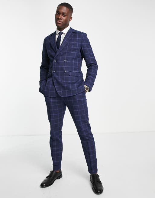 Selected Homme slim fit suit pants in navy check linen mix | ASOS