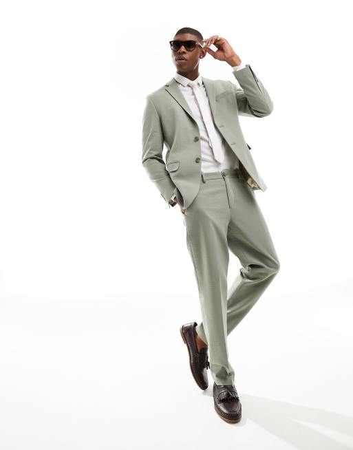 Selected Homme slim fit suit pants in sage seersucker