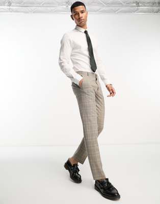 Selected Homme Selected Homme slim fit suit trouser in beige check-Neutral