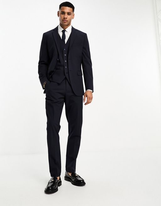 Selected Homme slim fit suit trouser drape in navy