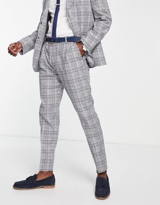 Selected Homme slim fit suit trousers in blue check linen mix  - ASOS Price Checker