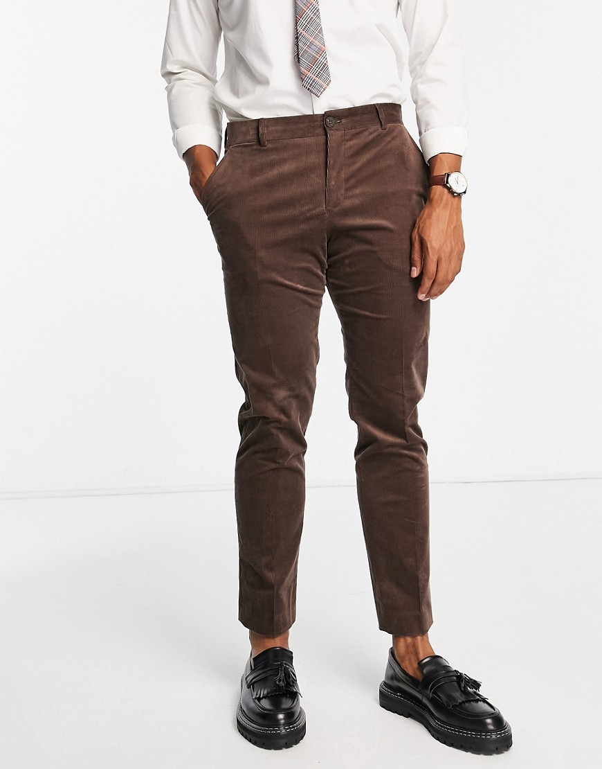 Selected Homme slim fit suit trousers in brown cord