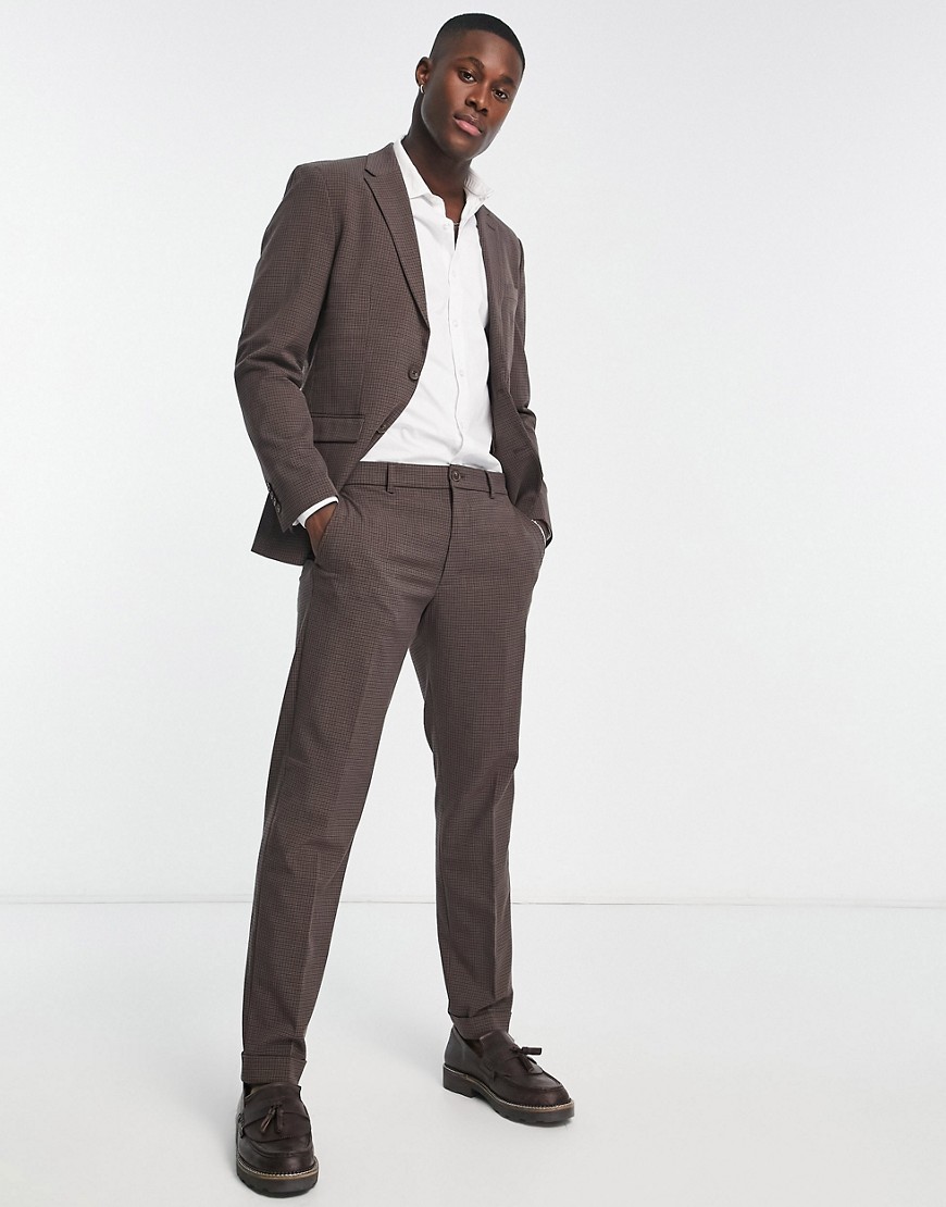 Selected Homme slim fit suit trousers in brown mini check