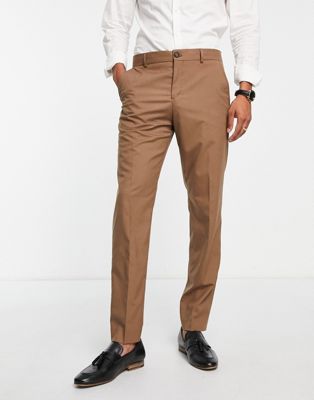 Selected Homme slim fit suit trousers in camel   - ASOS Price Checker