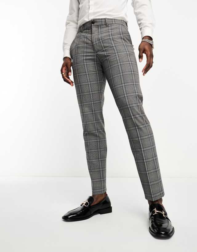 Selected Homme - slim fit suit trousers in dark grey check