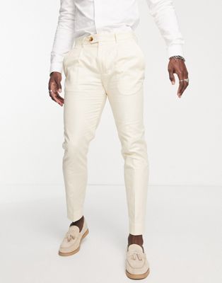 Selected Homme slim fit suit trousers in white linen mix