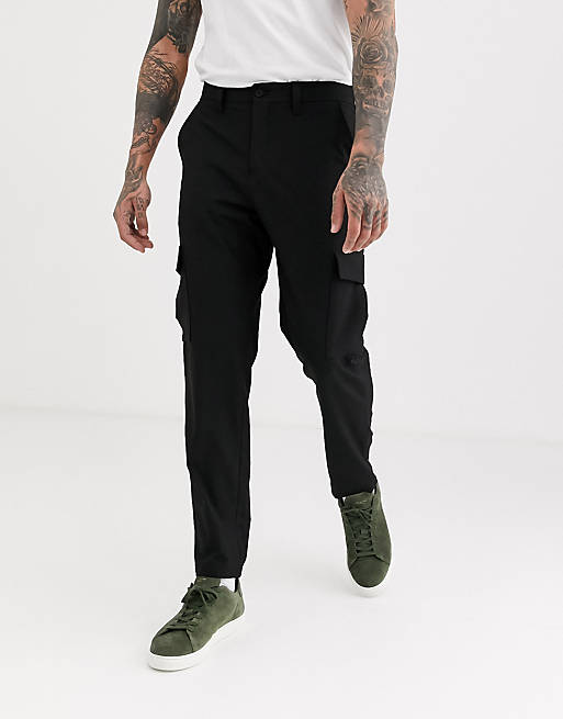 Selected Homme slim fit taped cargo pants in black | ASOS