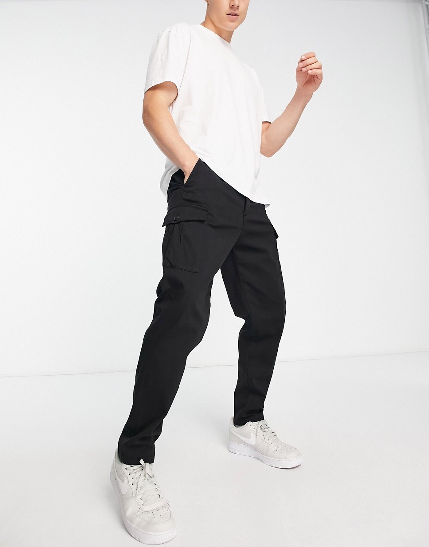 Selected Homme slim fit tapered cargos in black