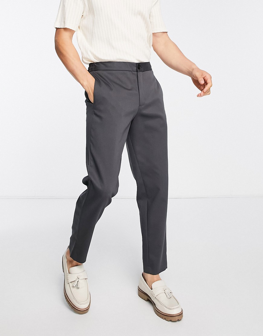 Selected Homme slim fit tapered smart trousers in dark grey