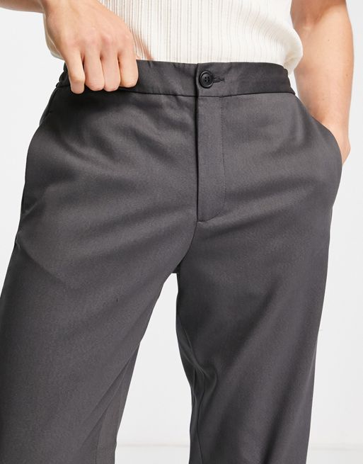 Selected Homme cotton blend smart pants in slim tapered fit with  elasticated waist in gray