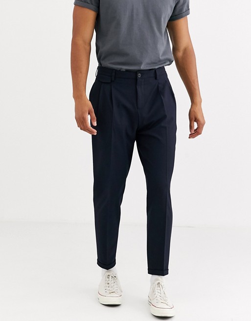 Selected Homme slim fit tapered smart trousers in navy