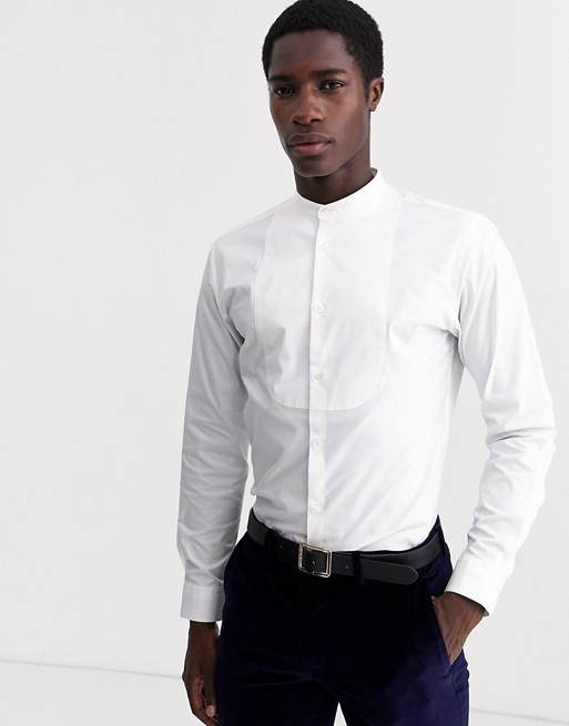 Selected Homme slim fit tux grandad collar shirt in white