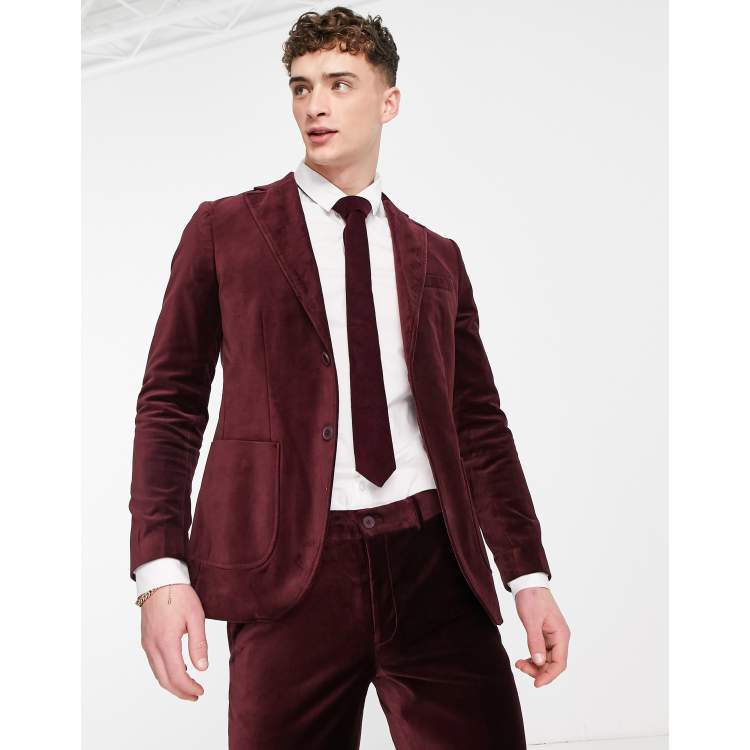 elleve åbenbaring Ironisk Selected Homme slim fit velvet suit jacket in burgundy | ASOS