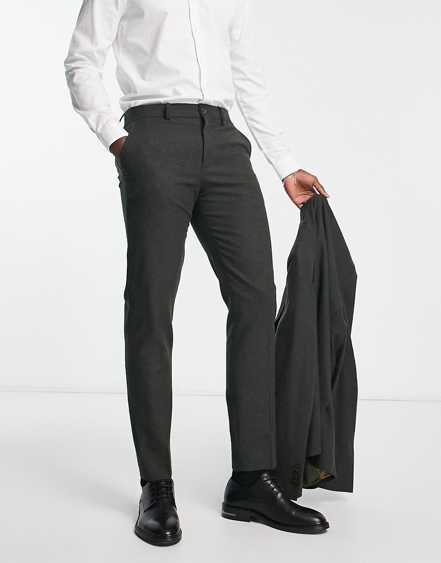 slim fit wool mix suit pants in gray-Green