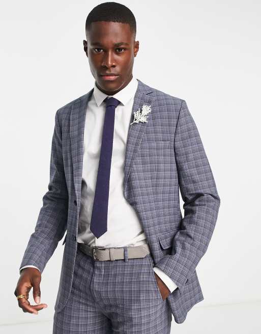 Selected Homme slim seersucker suit in blue check ASOS