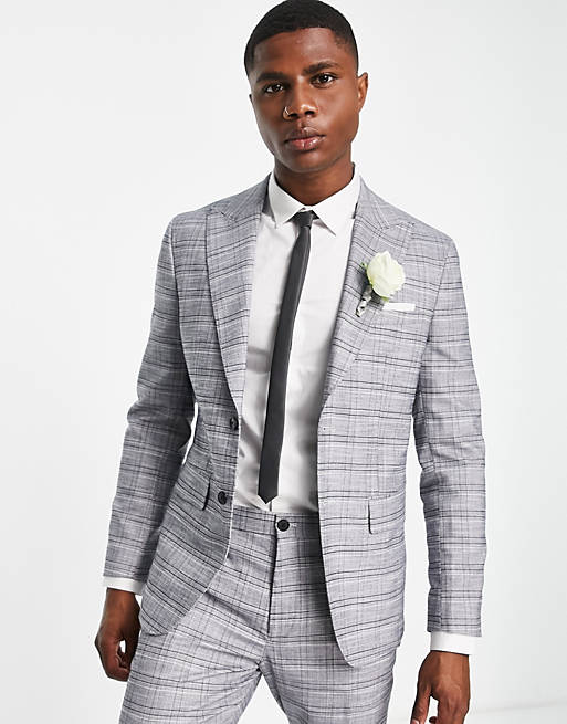 Selected Homme slim suit jacket in grey check 