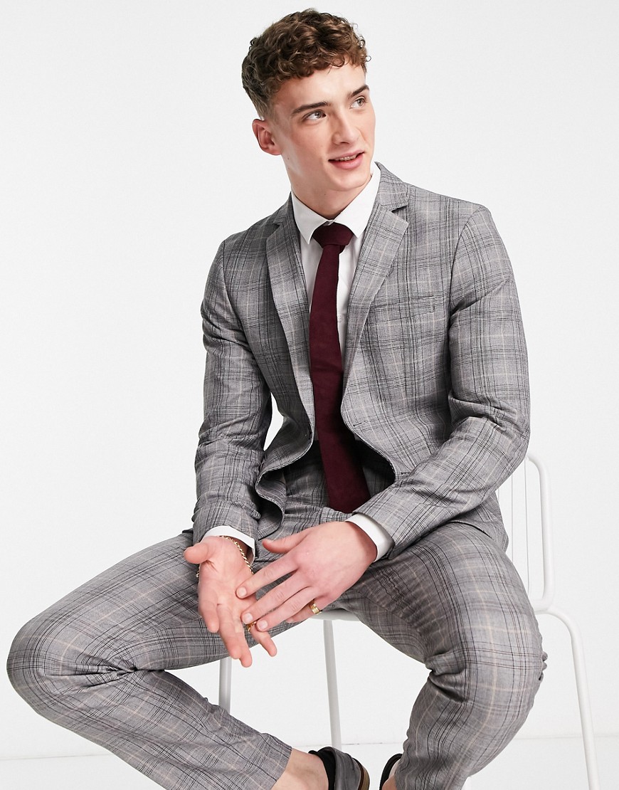 Selected Homme slim suit jacket in light grey check