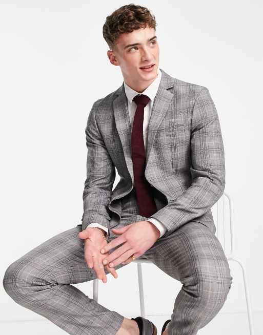 Selected Homme slim suit jacket in light grey check ASOS