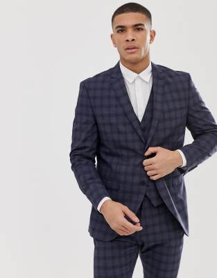 Selected Homme slim suit jacket in navy check