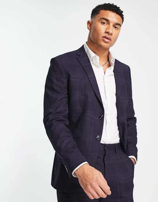 Selected Homme slim suit jacket in navy check | ASOS