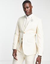 ASOS DESIGN wedding slim suit jacket in stone birdseye texture | ASOS