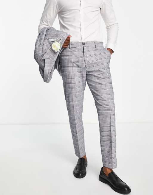 Selected Homme slim suit pants in grey check 