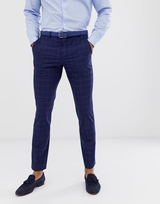 Homme Slim : pantalon stretch à carreaux Midnight Blue Check