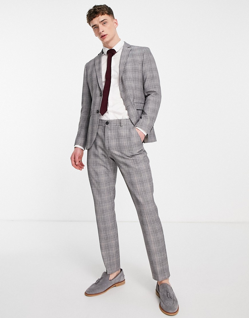 Selected Homme slim suit trousers in light grey check