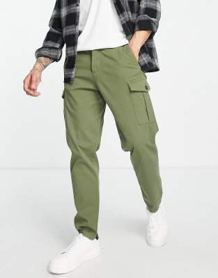 SELECTED HOMME SLIM TAPERED CARGO PANTS IN KHAKI GREEN