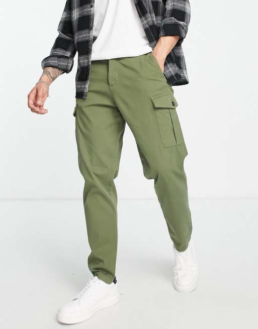 Buy Khaki Green Regular Tapered Stretch Utility Cargo Trousers