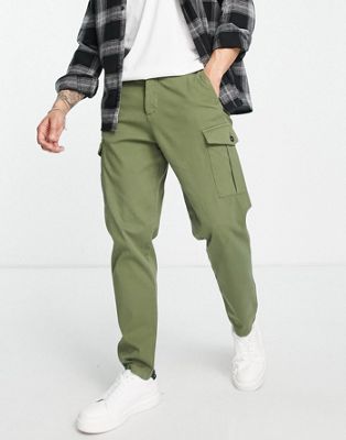 Selected Homme slim tapered cargo trousers in khaki green - ASOS Price Checker