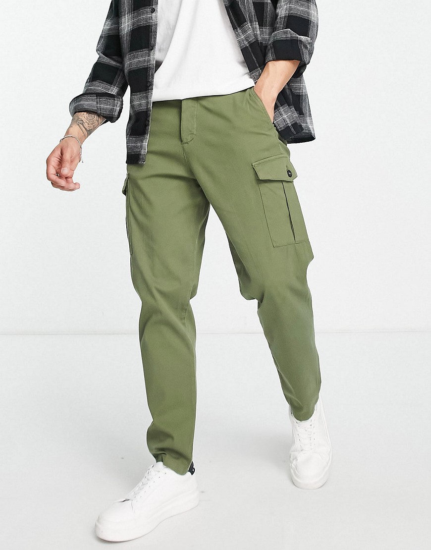 Selected Homme Slim Tapered Cargo Pants In Khaki Green