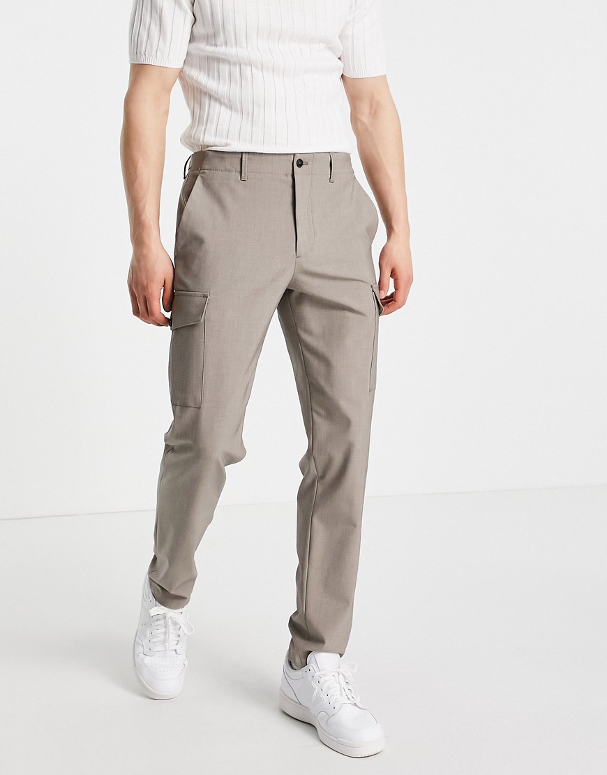Selected Homme slim tapered cargo trousers in sand-Brown