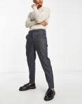[Selected Homme] Selected Homme slim tapered fit smart pants in dark grey houndstooth W28 L32 Dark Grey Melange