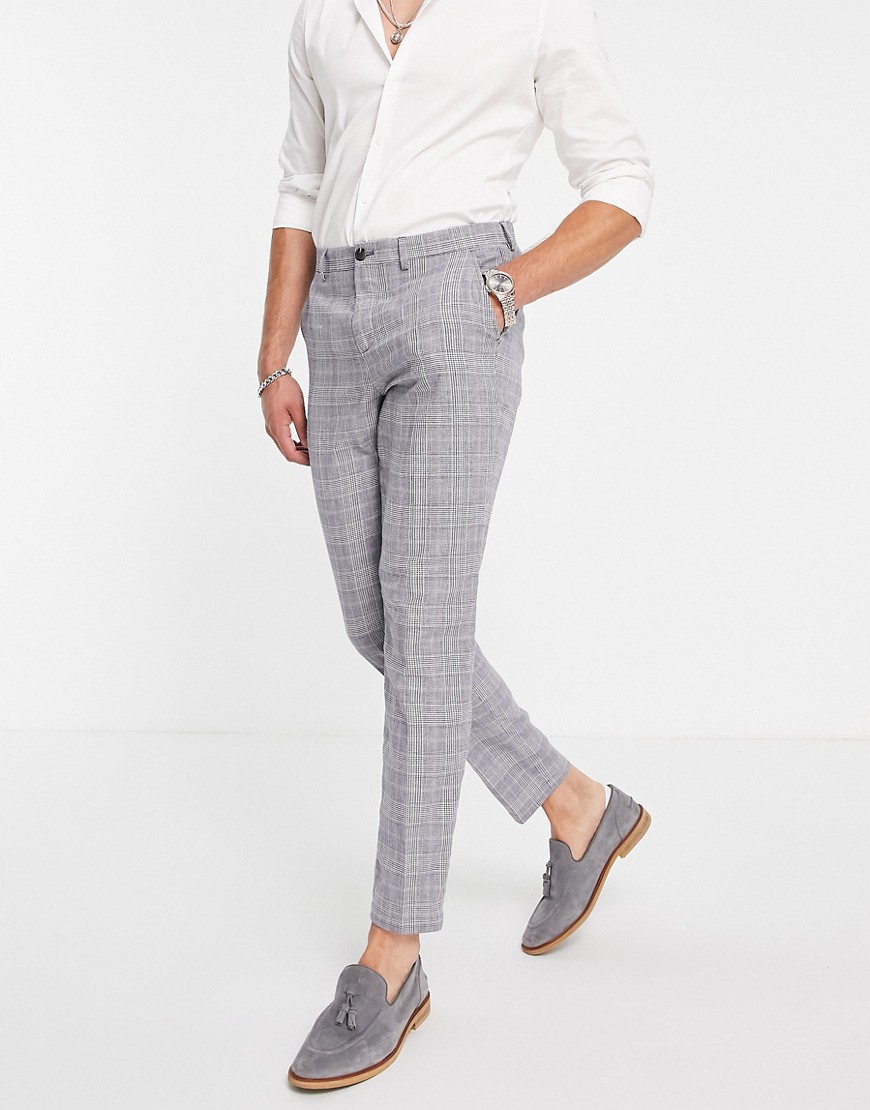 slim tapered linen blend suit pants in blue-Blues