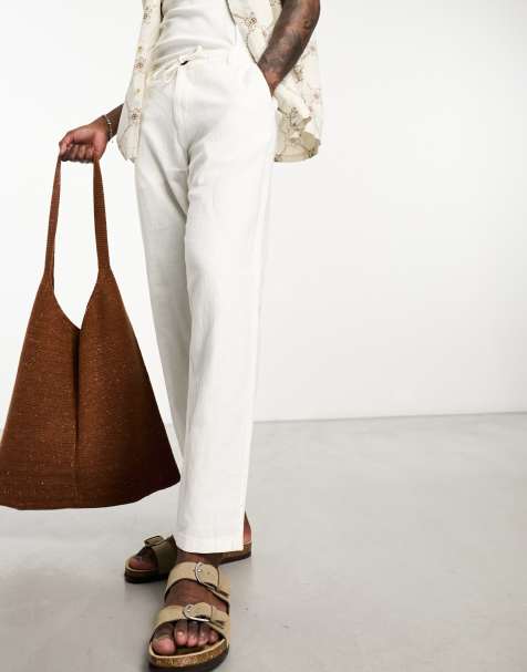 Selected Homme slim tapered linen mix pants in white - view 1