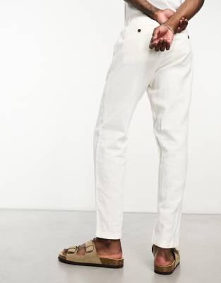 Selected Homme slim tapered linen mix pants in white | ASOS