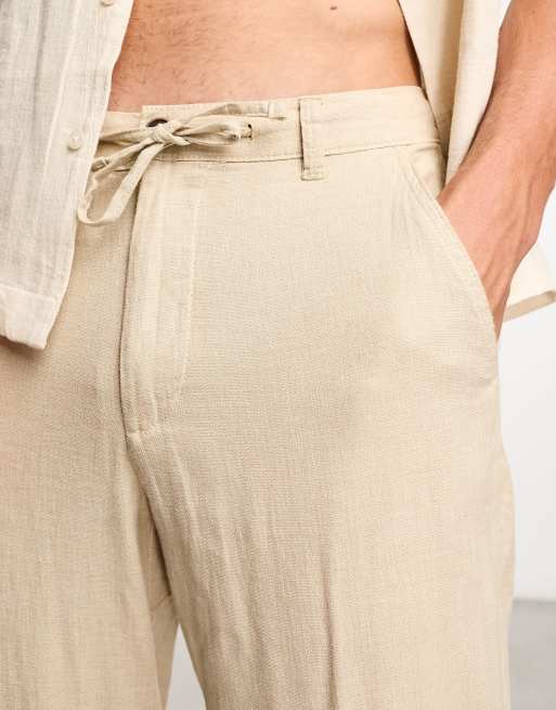 Selected Homme slim tapered linen mix trouser in beige