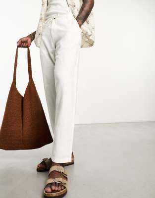 asos Selected Homme slim tapered linen mix trouser in white