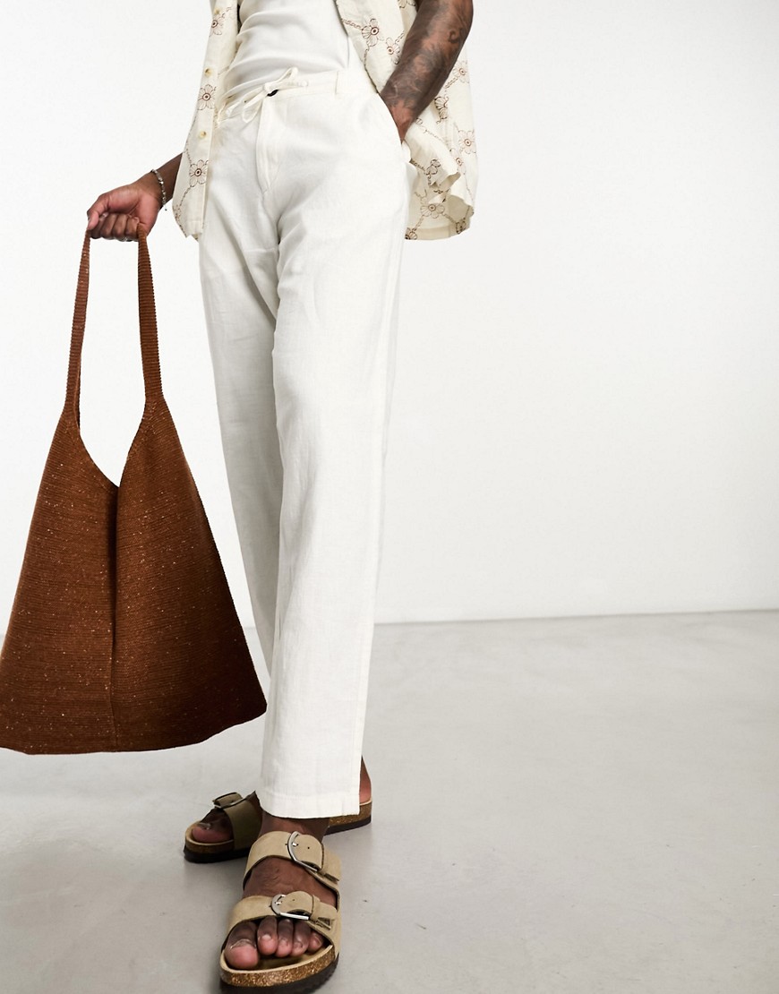 Selected Homme slim tapered linen mix trouser in white